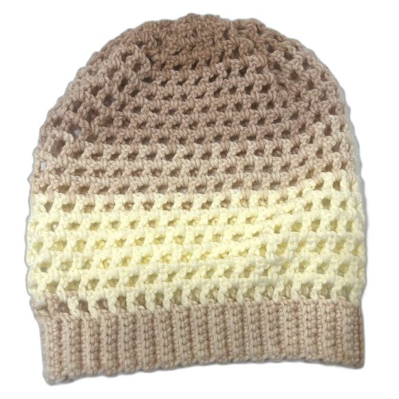 Handmade Slouchy Crochet Beanie Ombre Cream Rose Boho Unisex Cozy Winter Hat ✨ - Picture 4 of 10